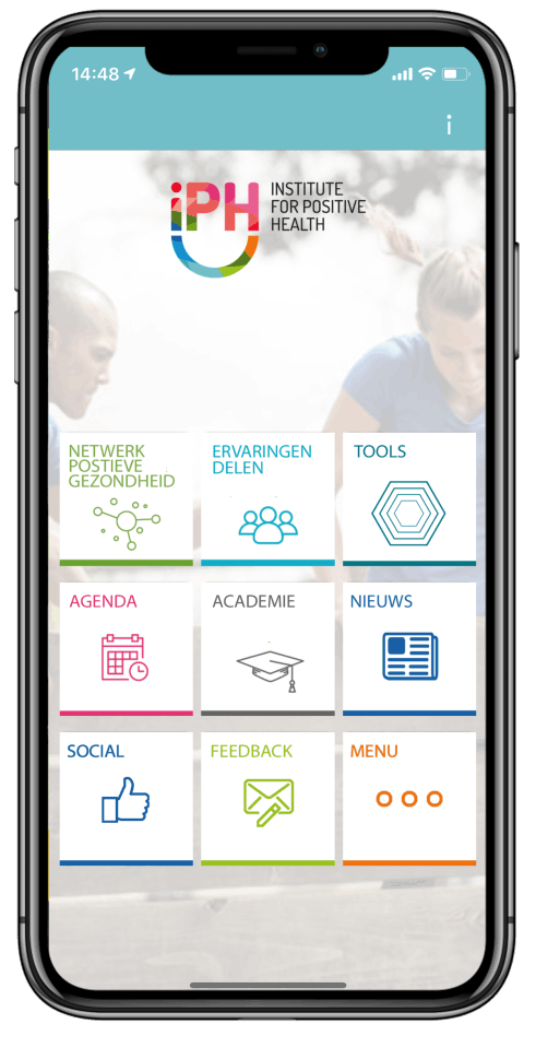 Institute for Positive Health app — modulair homescreen