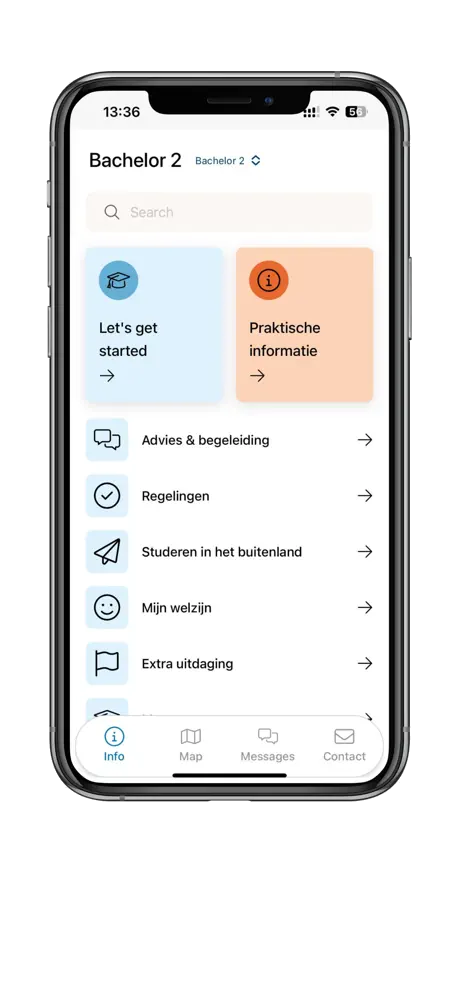 UMC Amsterdam app — informatiescherm met snelkoppelingen