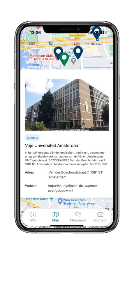 UMC Amsterdam app — interactieve campuskaart met locaties
