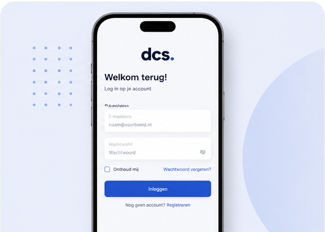 App-screen: persoonlijke login met e-mail en wachtwoord